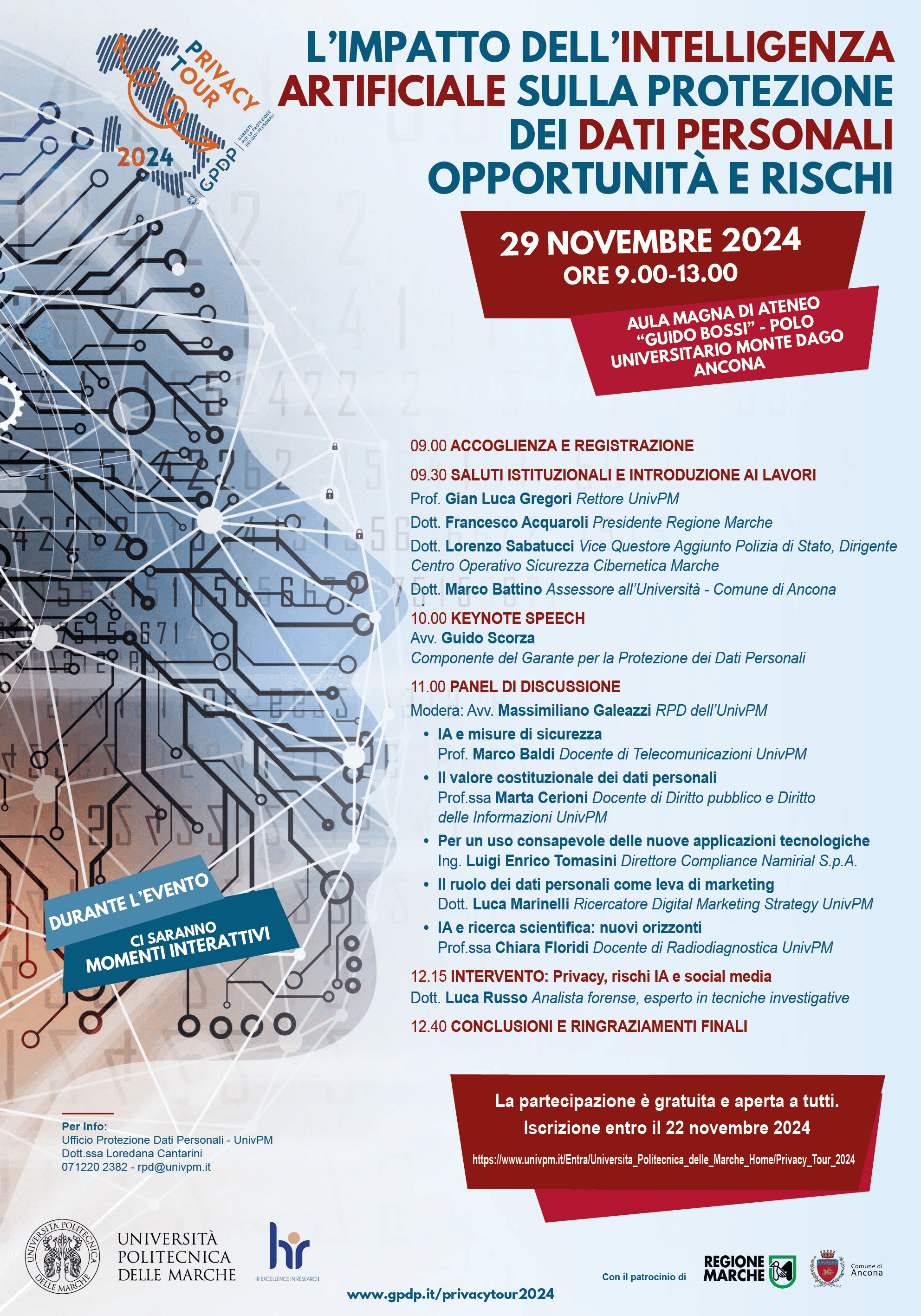 Privacy Tour 2024 - tappa di Ancona. L'impatto dell'intelligenza artificiale sulla protezione dei dati personali opportunita e rischi